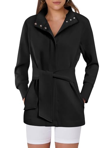 Women's Jacket Belted Long Sleeve Wrap Trench Coat 2025 Fall Winter Casual Dressy Travel Outerwear with Pockets