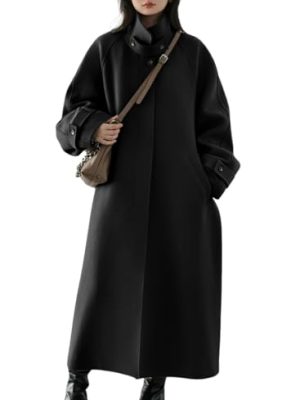Women's Winter Hidden Single Breasted Wool Coat Raglan Sleeve Business Long Wool Overcoat