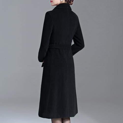 Women's Winter Wool Coats Warm Double-breasted Notched Lapel Jackets Midi Long Peacoat Long Sleeve Pea Coats