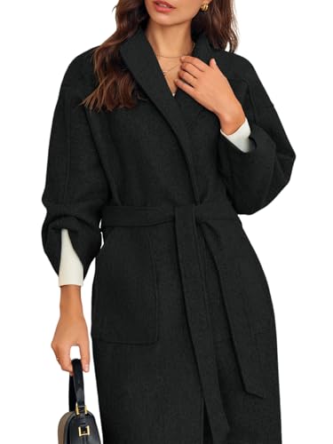 Womens Long Pea Coats Oversized Wrap Wool Blend Trench Coats Winter Open Front Cardigan Overcoats