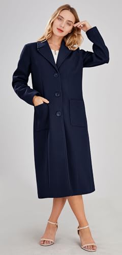 Women's Big Notch Lapel Single Breasted Mid-Long Wool Blend Coat