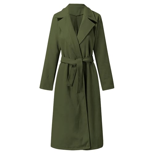 Women's Long Wool Pea Coats with Belt Notched Lapel Trench Coat for Women Fall Winter Warm Overcoat