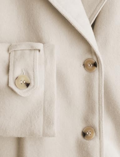 Women's Wool Blend Pea Coat Notch Lapel Double Breasted Winter Loose Short Button Belt Outerwear Jacket