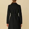 Women's Notch Lapel Double Breasted Belted Mid Long Outwear Winter Coat