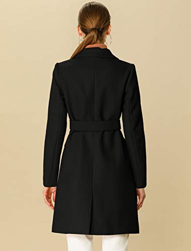 Women's Notch Lapel Double Breasted Belted Mid Long Outwear Winter Coat