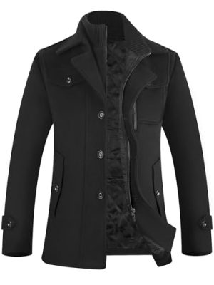 Men's Pea Coat Wool Jacket Windbreaker Single Breasted Winter Coat
