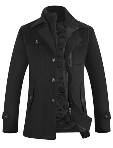 Men's Pea Coat Wool Jacket Windbreaker Single Breasted Winter Coat