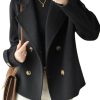 Womens Fall Winter Casual Business Wool Blend Coat Loose Double Breasted Dressy Blazer Pea Coat