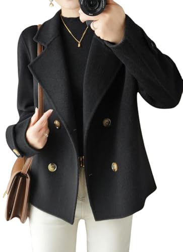 Womens Fall Winter Casual Business Wool Blend Coat Loose Double Breasted Dressy Blazer Pea Coat