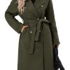 Women Elegant Wool Pea Coat Lapel Collar Double Breasted Mid-Long Winter Overcoats with Belted Pockets