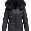 Women Double Sided Faux Fur Jacket Spring and Winter Fashion Reversible Hood Puffer Coat with Fur Collar