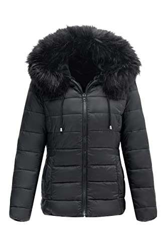 Women Double Sided Faux Fur Jacket Spring and Winter Fashion Reversible Hood Puffer Coat with Fur Collar