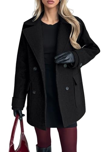 Women's 2025 Fall Winter Double Breasted Wool Coat Mid Long Dressy Casual Pea Coat Overcoat