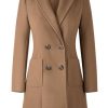 Women's Notch Lapel Double Breasted Mid Long Pea Coat Wool Blend Overcoat Winter Outwear