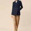 Women's Winter Coats Long Sleeve Lapel Mid-thigh A-Line Outerwear Double Breasted Pea Coat