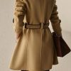Women's Elegant Lapel Collar Wool Blend Midi-Long Pea Coat Jacket with Belt