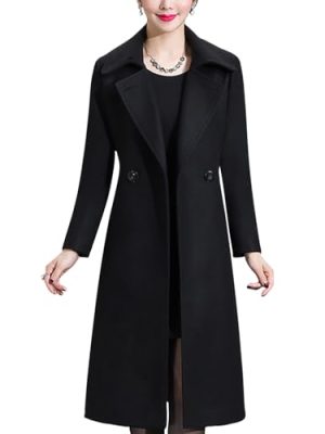 Women's Winter Wool Coats Warm Double-breasted Notched Lapel Jackets Midi Long Peacoat Long Sleeve Pea Coats
