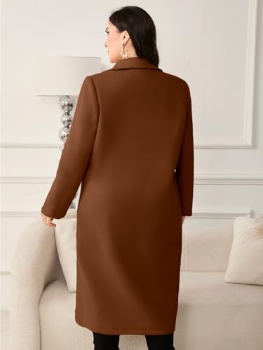 Women's Plus Size Wool Pea Coat Double Breasted Notch Lapel Collar Fall Winter Classic Long Trench Coat