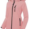 Women's Plus Size Long Softshell Jacket Waterproof Fleece Lined Rain Jacket Lightweight Windbreaker With Hood