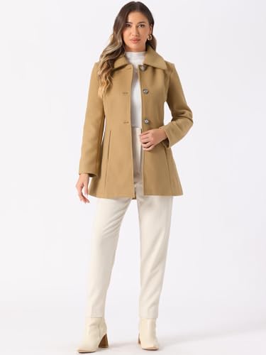 Women's Winter Pea Coat Mid-Long Single Breasted Turndown Collar Outerwear with Pockets
