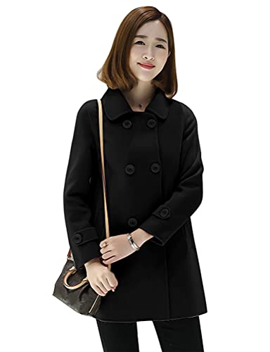 Womens Double Breasted Wool Jackets Casual Classic Fit Pea Coat Outwear