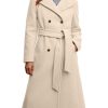 Women Double Breasted Coats Long Winter Work Office Overcoat Pocketed Outwear with Belt