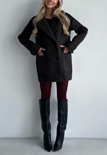 Women's 2025 Fall Winter Double Breasted Wool Coat Mid Long Dressy Casual Pea Coat Overcoat