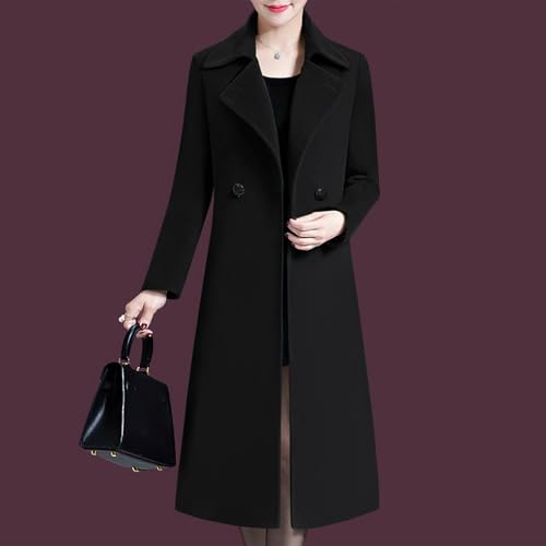 Women's Winter Wool Coats Warm Double-breasted Notched Lapel Jackets Midi Long Peacoat Long Sleeve Pea Coats