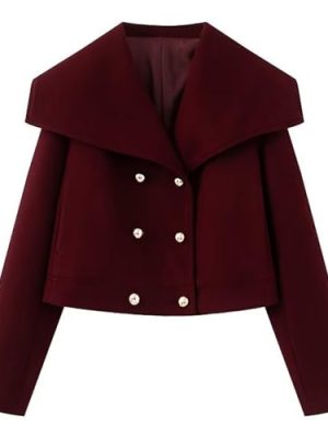 Women's Fall Winter Elegant Short Length Pea Coat,Fashion Oversized Peter Pan Collar Wool Coats for Daily Wear