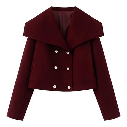 Women's Fall Winter Elegant Short Length Pea Coat,Fashion Oversized Peter Pan Collar Wool Coats for Daily Wear