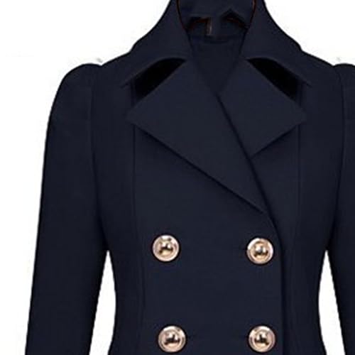 Women's Notched Lapel Double Breasted Pea Coats Mid-Long Wool Dresses Coat Fall Winter Warm Trench Coat Overcoat