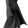 Womens Long Wool Pea Coat Business Casual Striped Trench Coat Winter Warm Notched Lapel Overcoat