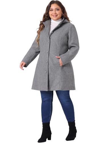 Peacoat for Women Plus Size Elegant Single Breasted Detachable Hooded Overcoat Trench Coat Jacket