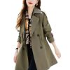 Women Elegant Slim Trench Coat Mid Length Jacket Lined Plus Size Office Windbreaker