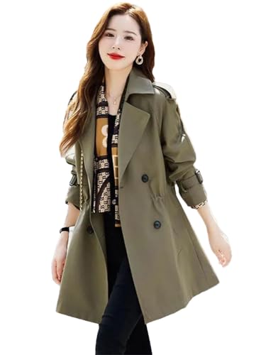 Women Elegant Slim Trench Coat Mid Length Jacket Lined Plus Size Office Windbreaker