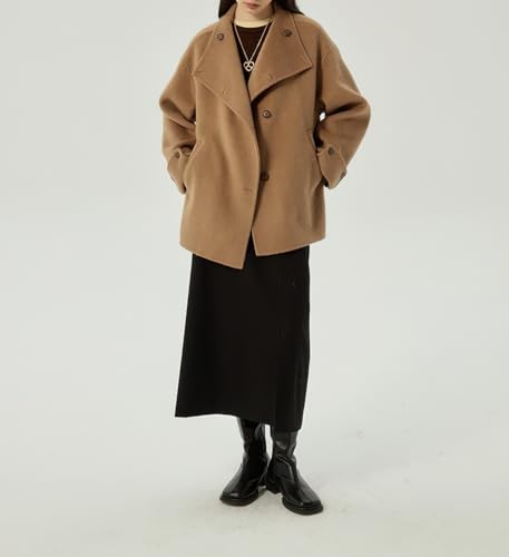 Womens Winter Stand Collar Wool Trench Coat Single Breasted Blazer Jacket Coat Loose Outerwear