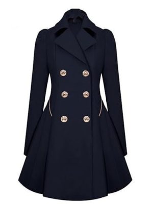 Women's Notched Lapel Double Breasted Pea Coats Mid-Long Wool Dresses Coat Fall Winter Warm Trench Coat Overcoat