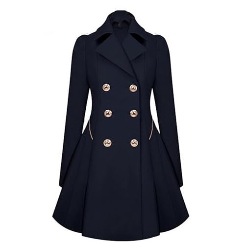 Women's Notched Lapel Double Breasted Pea Coats Mid-Long Wool Dresses Coat Fall Winter Warm Trench Coat Overcoat
