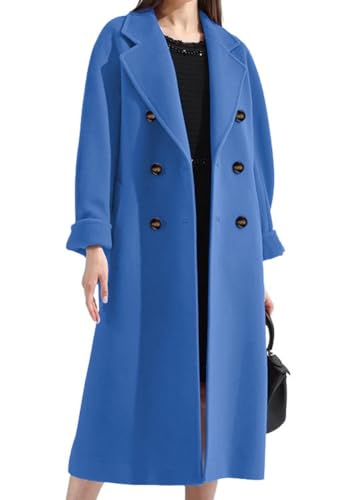 Women's Winter Double Breasted Wool Coat Business Casual Midi Long Winter Trench Coat with Belt