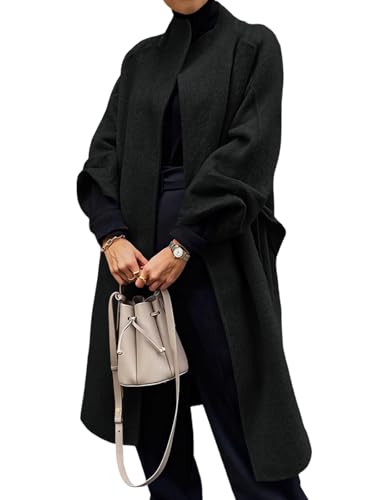 Womens Long Pea Coats Oversized Wrap Wool Blend Trench Coats Winter Open Front Cardigan Overcoats