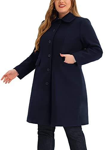 Plus Size Women Long Coats Peter Pan Collar Single Breasted with Pockets Trench Winter Long Peacoat