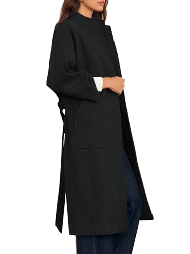 Womens Long Pea Coats Oversized Wrap Wool Blend Trench Coats Winter Open Front Cardigan Overcoats