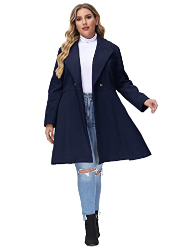 Women's Plus Size Wool Dress Coat Double Breasted Pea Coats Long Trench Coat