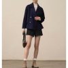 Women Cropped Wool Pea Coats Notched Lapel Double Breasted Crop Woolen Trench Coat Short Jackets with Pockets