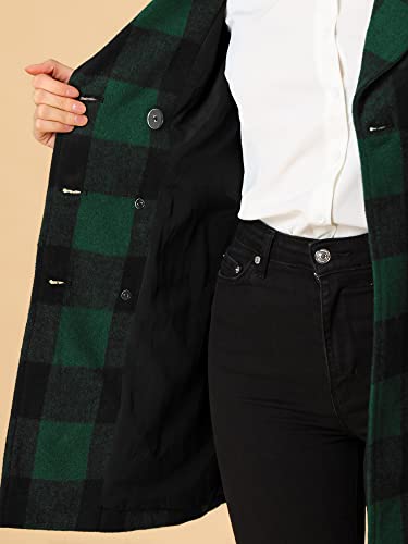 Women's 2025 Winter Notched Lapel Pea Coat Classic Buffalo Checks Double Breasted Plaid Coat