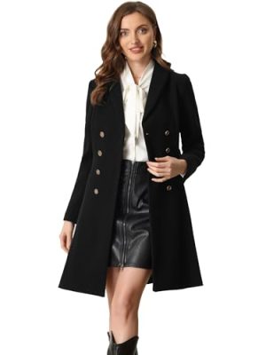 Pea Coats for Women's Winter Fashion Lapel Belted Double Breasted Trench Coat