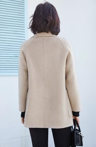 Women's Winter Plaid Wool Trench Coat Notch Lapel Vintage Loose Warm Long Double Breasted Peacoat
