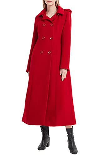 Women's Double Breasted Maxi Long Winter Wool Trench Coat Hooded Thick Warm Overcoats