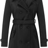 Women's Double Breasted Pea Coat Slim Winter Mid-Long Trench Coat with Long Belt