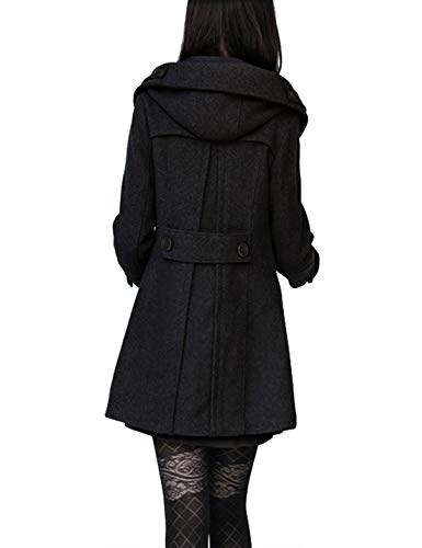 Women's Warm Double Breasted Wool Pea Coat Trench Coat Jacket with Hood